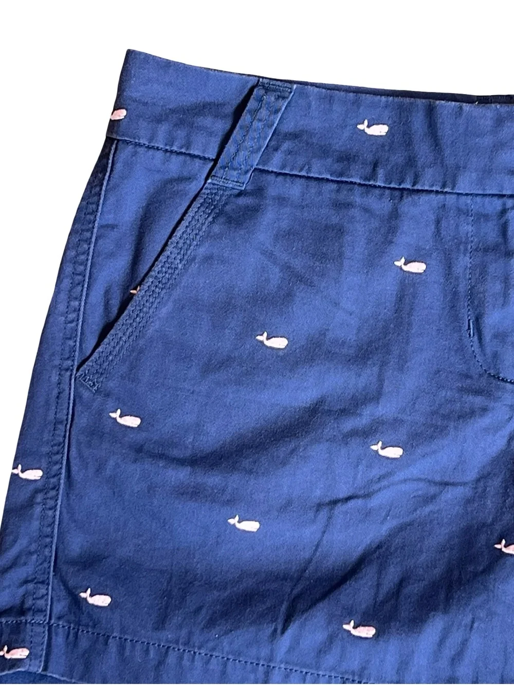 J. Crew Women’s Sz 10 Blue Whale Embroidered Shorts Chino Stretch Cotton Twill